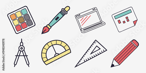 a collection of school stationery and drawing tools Vector