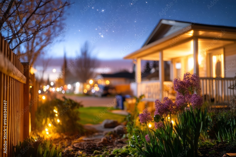 Fototapeta premium Serene Evening of Stargazing with Telescope in a Cozy Garden Setting