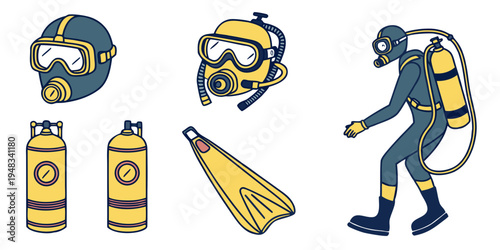 scuba diver with equipment Vector
