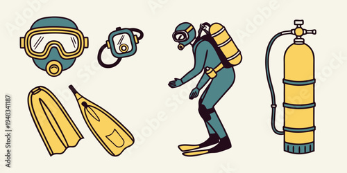 scuba diver with equipment Vector