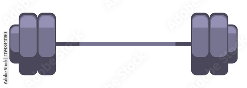 Heavy barbell with weight plates in flat style. Vector illustration