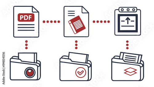 a group of file icons illustrating the conversion process of a pdf document Vector