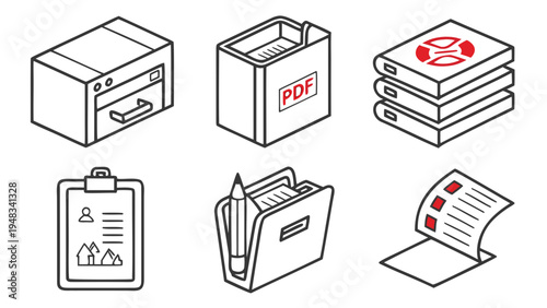 collection of office supplies and documents Vector