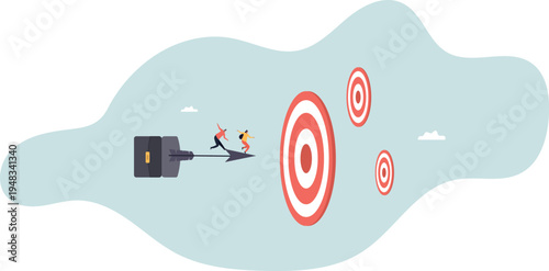 Teamwork aiming for target, goal or achievement, focus on goal, objective or purpose, company direction or collaboration partner .human life and situation.