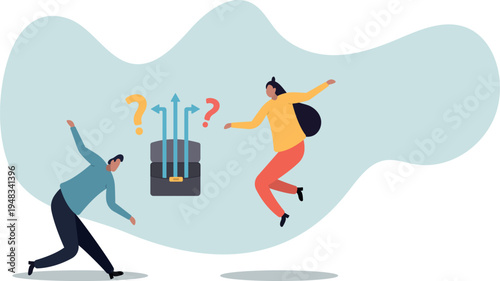 Direction choice, crossroad or decision for career path, choosing path way, challenge or opportunity doubt, determination or tough decision.human life and situation.