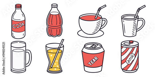 a collection of various beverage containers and glasses Vector