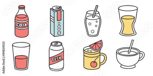 a collection of various drinks and beverage containers Vector