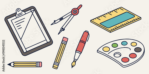 a collection of artistic and drafting tools Vector