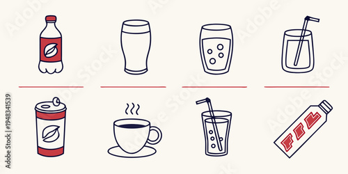 a collection of various beverage containers and drinks Vector