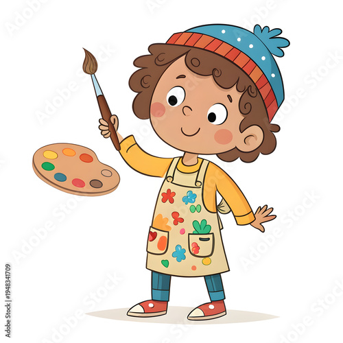 Happy Painter With Palette Bright Cartoon Vector Illustration