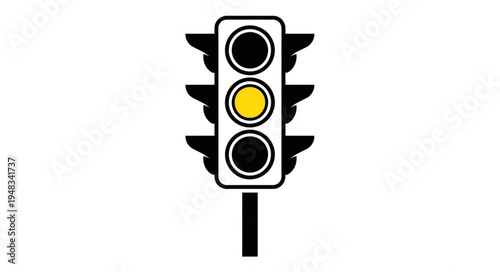 Traffic Light with Yellow Light Illuminated, Signaling Caution.