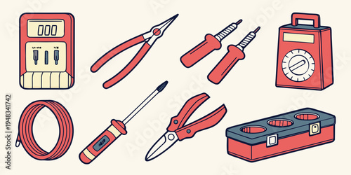 a collection of electrician tools and equipment Vector
