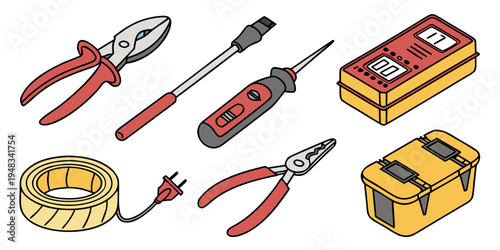 a set of tools including pliers and screwdrivers Vector