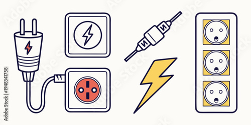 electricity symbols and plugs Vector