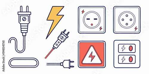 electricity warning signs and plugs Vector