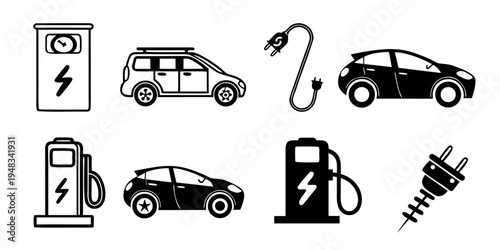 electric vehicle charging station and cars Vector