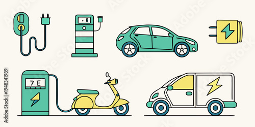 electric vehicles and charging stations Vector