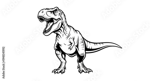 Detailed Line Art of a Tyrannosaurus Rex in Striking Pose.