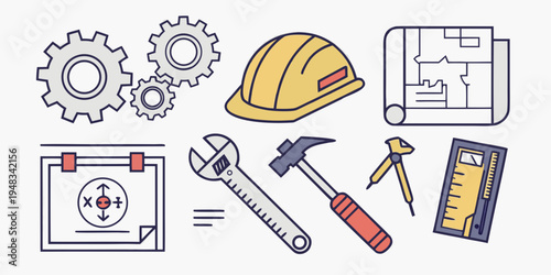 a collection of construction and engineering tools Vector