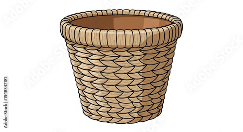 Woven Basket Illustration with Brown Interior and Detailed Texture.