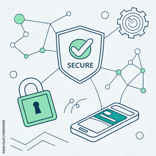 Digital security and online safety concept with shield, lock, and smartphone