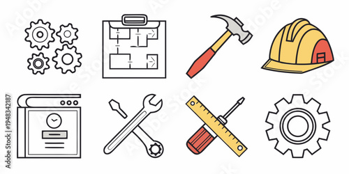 a set of tools and equipment for construction and engineering Vector