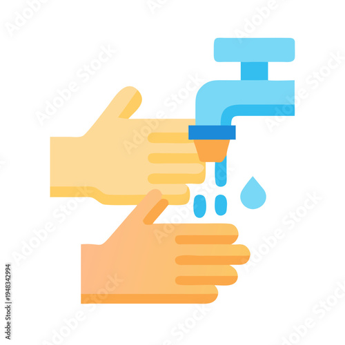 Hygiene vector illustration showing hands washing with water tap