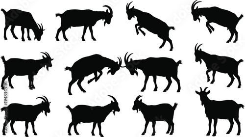 Collection of goat silhouettes in various poses