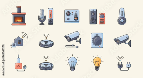 A collection of illustrated smart home devices