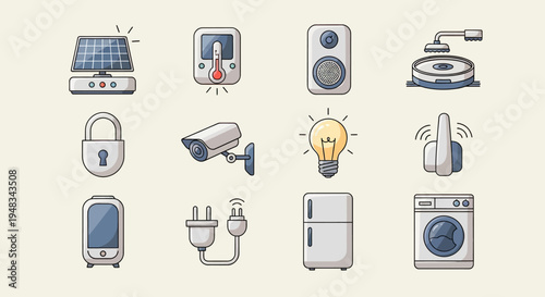 Diverse home devices and gadgets displayed in a grid layout