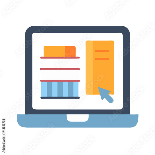 Flat Illustration of Online Bookstore on Laptop Screen