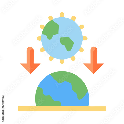 Earth Downward Arrow Vector Flat Illustration on Black Background