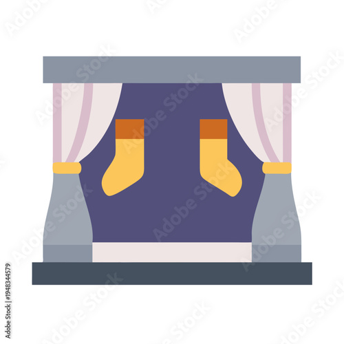 Minimalist theatre stage with socks in playful illustration