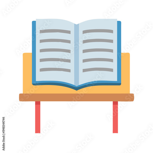 Open book on stand with simplistic graphic style