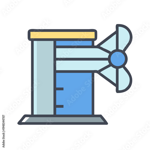 Stylized blue ventilator machine icon on black background