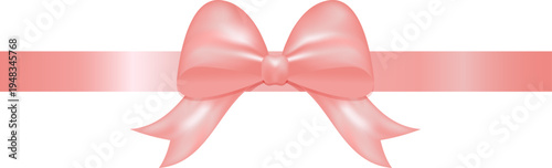 Horizontal classic pink satin ribbon with a decorative bow tied in the center against a plain white background