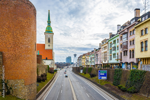 Canvas Print St Martins Cathedral Bratislava with castle wall and tower vertical view