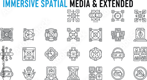 Immersive Spatial Media and Extended Reality Icons Set for VR AR Metaverse and Virtual Environment Technology
