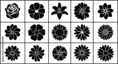 Black and white floral flowers silhouettes 1