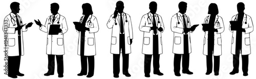 Medical professionals in lab coats standing in a row