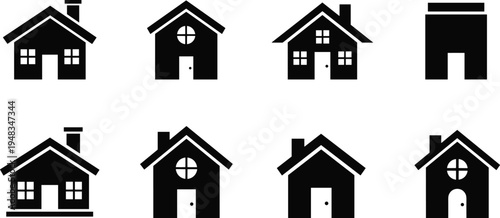 House icon set, home silhouette collection, residential building symbols, real estate property icons, simple house vector isolated design