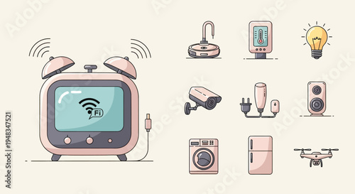 Collection of modern smart home devices and appliances
