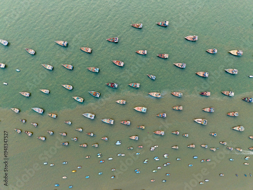 Fishing Boats Pattern on Sea Surface Aerial View India