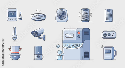 A collection of smart home devices and kitchen appliances