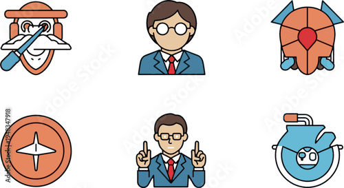 Virtual Reality and Artificial Intelligence Concept Icon Set with Professional Man and Technology Elements