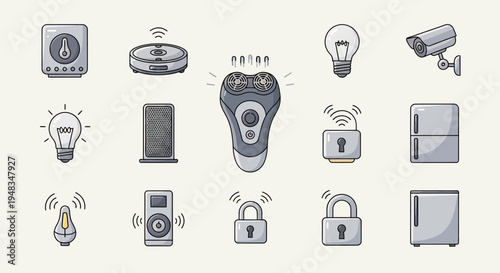 Collection of modern smart home device icons