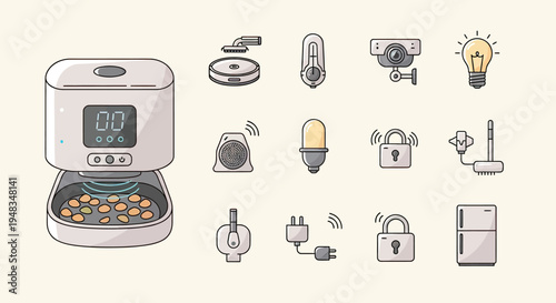 Assortment of smart home devices, from pet feeder to refrigerator