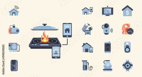 Smart home icons devices, appliances, and connectivity