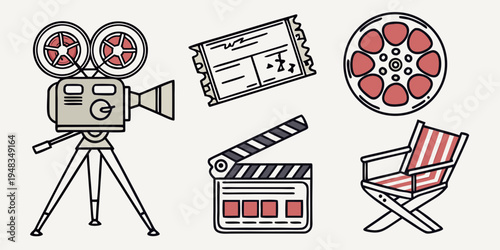 film making icons with camera and director chair Vector