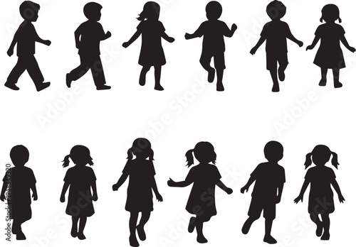 Children in various poses silhouettes isolated on transparent background
